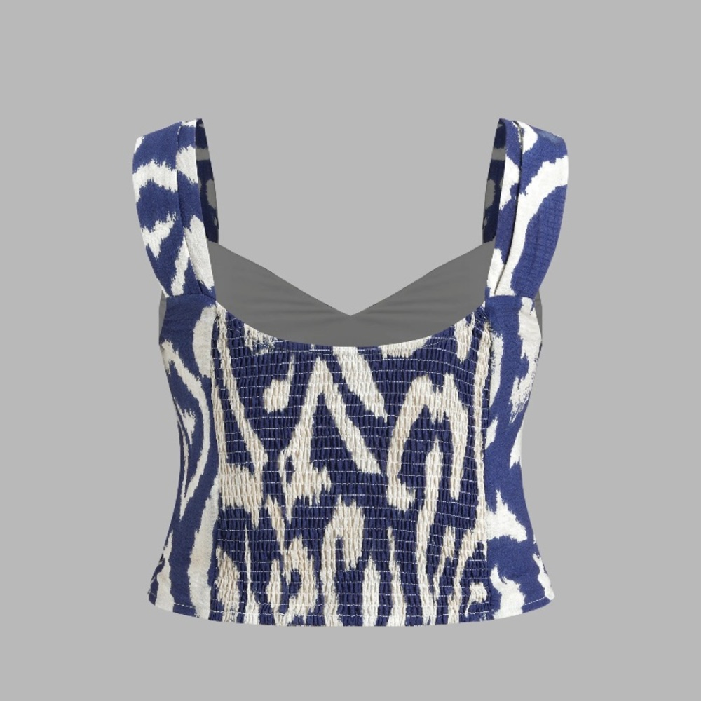 WOVEN SWEETHEART  ABSTRACT RUCHED CROP TANK TOP size 10 - Picture 11 of 11